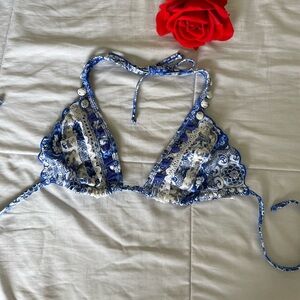 Agua Bendita Blue and White Floral Bikini Top